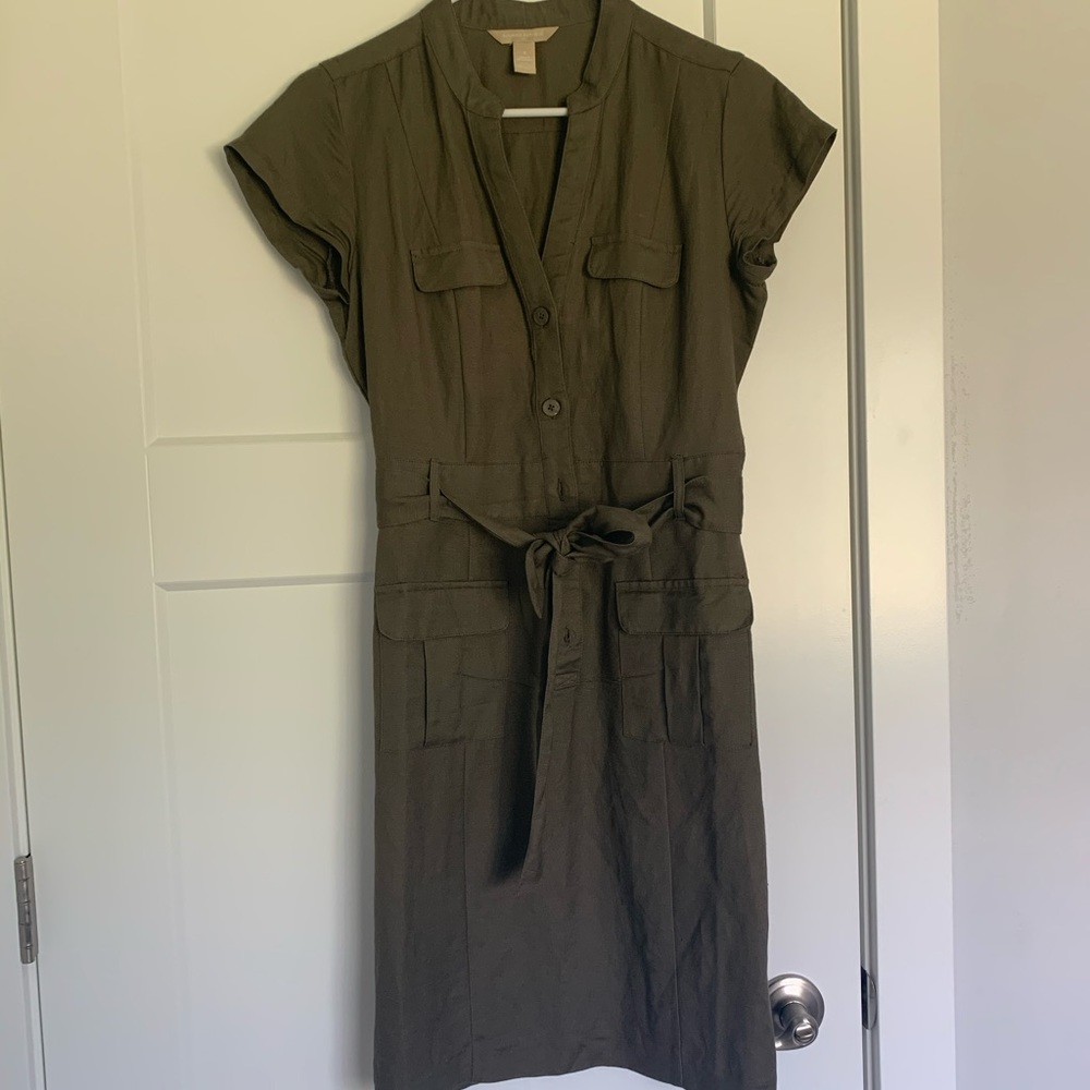Olive Green Linen Dress